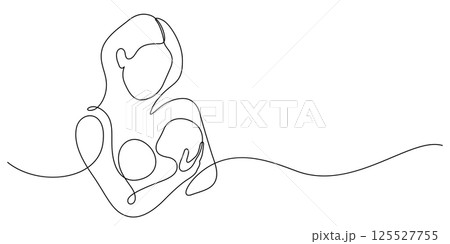 mother feeding breast baby one line continuous 125527755