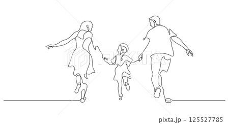 family walking together holding hands line art minimalism 125527785