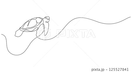 turtle swimming underwater one line drawing continuous 125527841