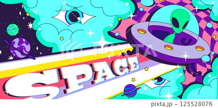 Groovy space poster graphic Groovy space poster graphic 125528076