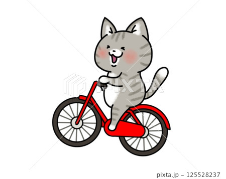 自転車に乗ってご機嫌なネコちゃんのイラスト素材 [125528237] - PIXTA