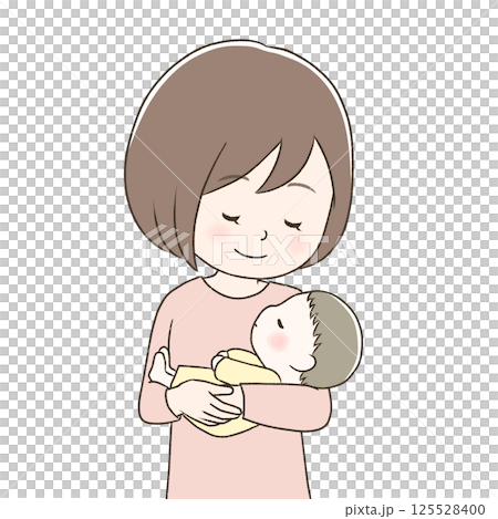 Mom holding a sleeping baby 125528400