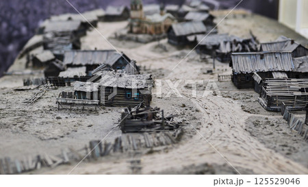 Miniature model of an old wooden village showing rural life in ancient times Miniature model of an old wooden village showing rural life in ancient times 125529046