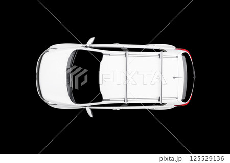 Modern white SUV car isolated on black background. Top view of white car isolated over black background with clipping path. Aerial view isolated car 125529136