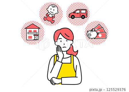 ライフプランについて考えるエプロン姿の女性 125529376