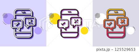 Phone survey line icon. Halftone dotted pattern. Gradient icon with grain shadow. Select answer sign. Business interview symbol. Line phone survey icon. Various designs. Vector 125529653