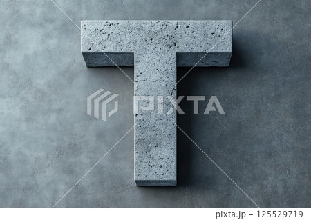 The letter T is made of concrete and is on a grey surface 125529719