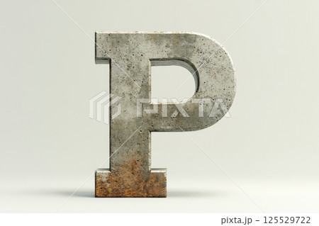 The letter P is made of metal and has a rough texture 125529722