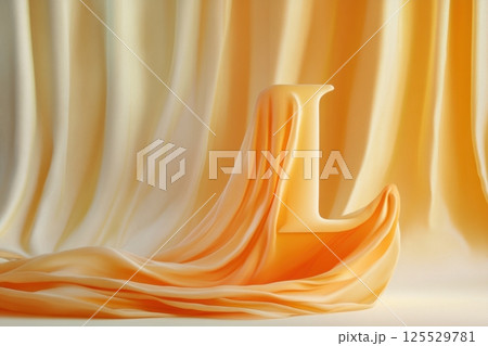 A large orange curtain with the letter L written on it A large orange curtain with the letter L written on it 125529781