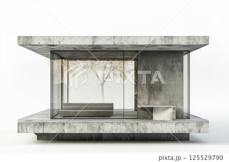 A small house with a tree in front of it 125529790