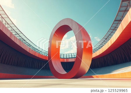 A large red circle is in the center of a stadium 125529965