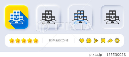 Inventory line icon. Neumorphic, Flat shadow, 3d buttons. Warehouse manager sign. Wholesale boxes symbol. Line inventory icon. Social media icons. Vector 125530028