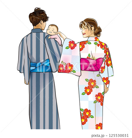浴衣を着た親子 125530031
