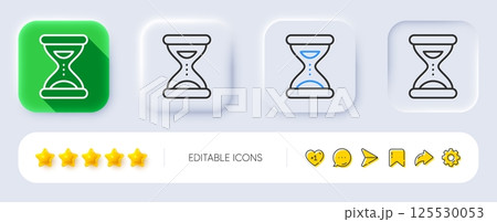 Hourglass time line icon. Neumorphic, Flat shadow, 3d buttons. Clock sand sign. Watch symbol. Line time icon. Social media icons. Vector 125530053