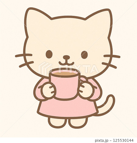 飲み物を飲んでいる猫のイラスト 125530144