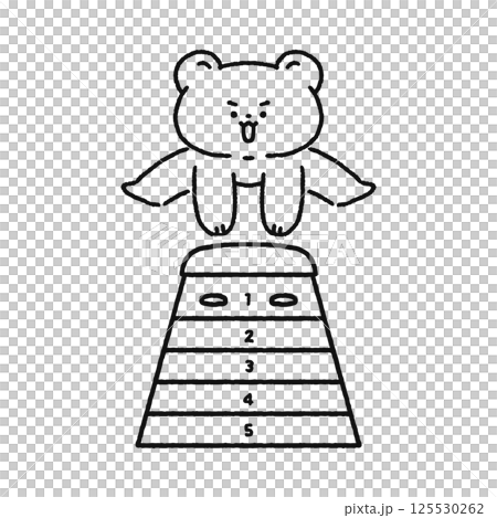 跳び箱をするクマ　線画 125530262