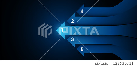 Five Blue Arrows Infographic Diagram with Numbered Steps on Dark Background Five Blue Arrows Infographic Diagram with Numbered Steps on Dark Background 125530311