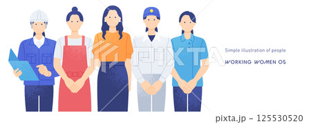 消防士からデザイナーまで。多職種で活躍する女性の職業イラストセット。 125530520