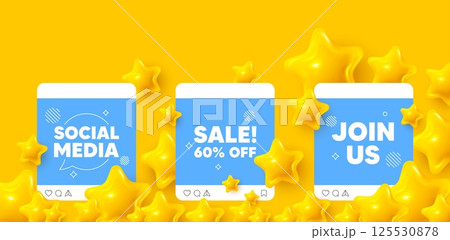 Sale social media post. Join us template mockup. Sale 60 percent off discount. Promotion price offer sign. Retail badge symbol. Like, comment and share icons. Vector Sale social media post. Join us template mockup. Sale 60 percent off discount. Promotion price offer sign. Retail badge symbol. Like, comment and share icons. Vector 125530878