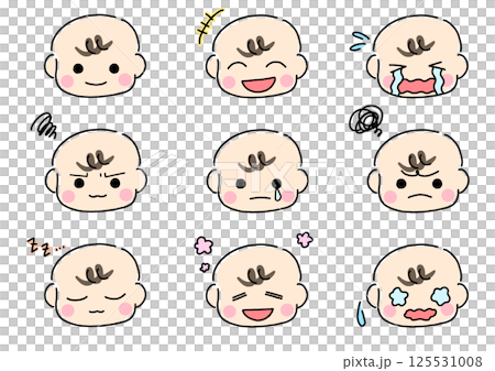 いろいろな表情の赤ちゃんの顔 125531008