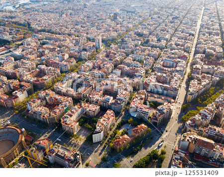 View from drone of Eixample district, Barcelona View from drone of Eixample district, Barcelona 125531409