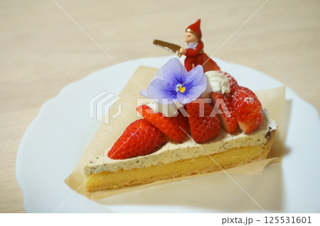 サンタの人形付きイチゴのカットケーキ サンタの人形付きイチゴのカットケーキ 125531601