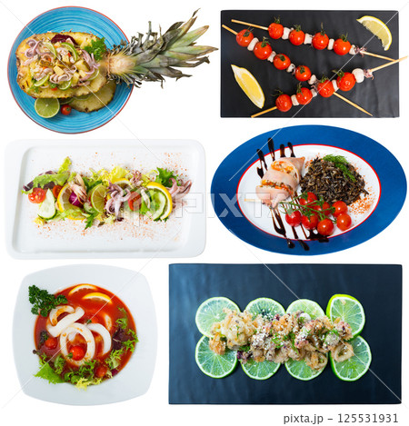 Set of dishes from squid and cuttlefish Set of dishes from squid and cuttlefish 125531931