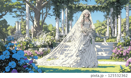 白いウェディングドレスを着ている花嫁：ジューンブライド