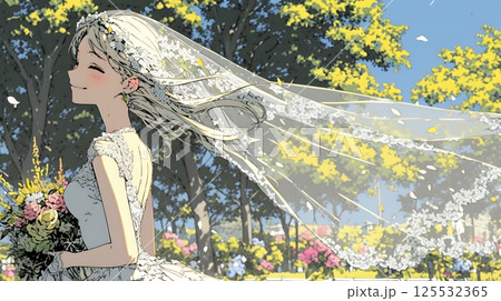 白いウェディングドレスを着ている花嫁：ジューンブライド