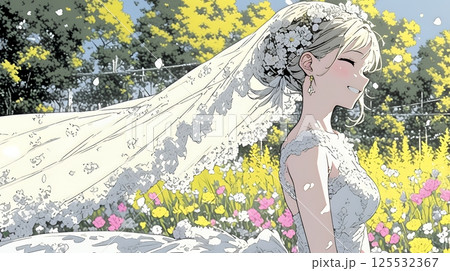 白いウェディングドレスを着ている花嫁：ジューンブライド