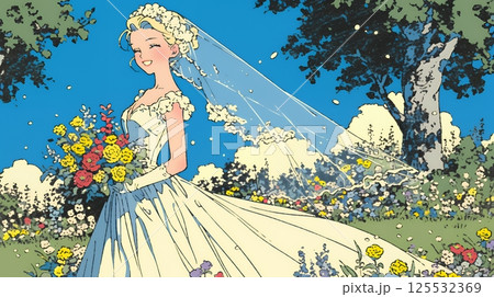 白いウェディングドレスを着ている花嫁：ジューンブライド