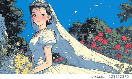 白いウェディングドレスを着ている花嫁：ジューンブライド