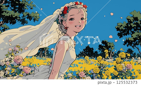 白いウェディングドレスを着ている花嫁：ジューンブライド