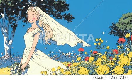 白いウェディングドレスを着ている花嫁：ジューンブライド