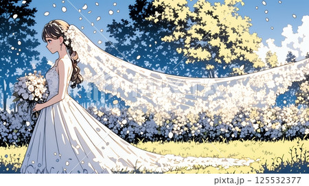 白いウェディングドレスを着ている花嫁：ジューンブライド