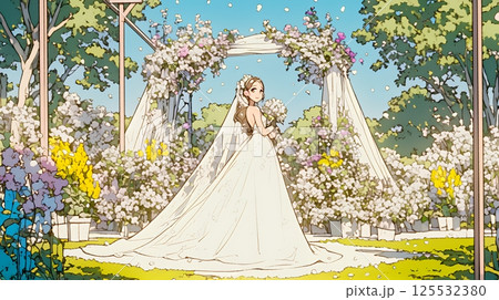 白いウェディングドレスを着ている花嫁：ジューンブライド