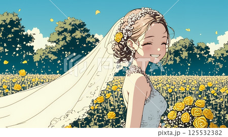 白いウェディングドレスを着ている花嫁：ジューンブライド