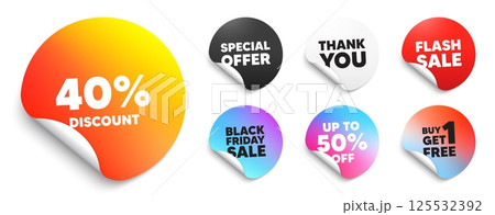 Discount sticker tag. Special offer paper price tags. 40 percent discount tag. Sale offer price sign. Special offer symbol. Discount, black friday sticker. Promo banner. Vector 125532392