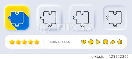 Puzzle piece line icon. Neumorphic, Flat shadow, 3d buttons. Jigsaw game shape sign. Business strategy element. Line puzzle icon. Social media icons. Vector Puzzle piece line icon. Neumorphic, Flat shadow, 3d buttons. Jigsaw game shape sign. Business strategy element. Line puzzle icon. Social media icons. Vector 125532393
