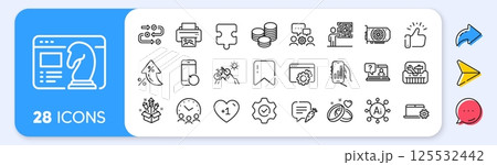 Faq, Mountain bike and Notebook service line icons. Interest rate, AI generate, Inflation icons. Pack of Chat bubble, Gpu, Seo strategy icon. Toolbox, Meeting time, Print image pictogram. Vector 125532442