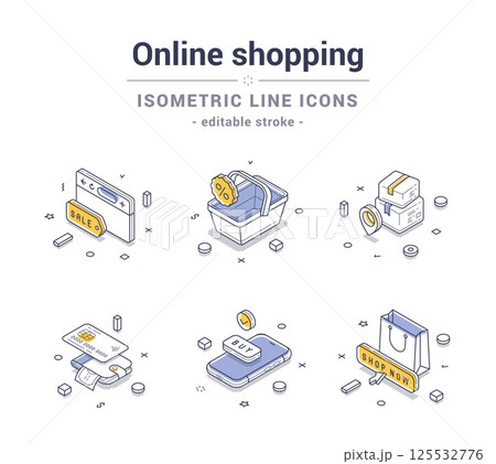 Explore isometric line icons for online shopping and digital commerce 125532776