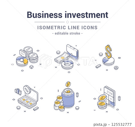 Collection of isometric line icons illustrating business investment concepts and strategies 125532777