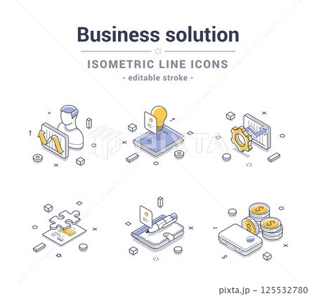 Isometric line icons showcasing diverse business solutions for clear visualization 125532780