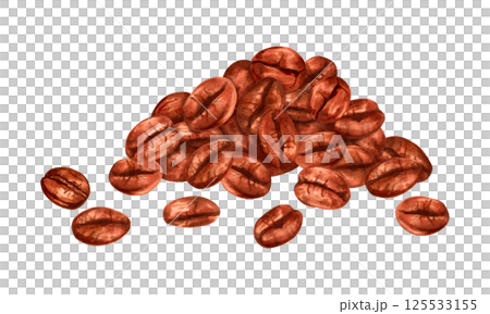 Handful of coffee beans. Composition of Robusta and Arabica varieties. Watercolor and marker illustration. Hand drawn isolated art. International Coffee Day. Production, harvest, caffeinated drink Handful of coffee beans. Composition of Robusta and Arabica varieties. Watercolor and marker illustration. Hand drawn isolated art. International Coffee Day. Production, harvest, caffeinated drink 125533155