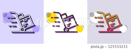 Delivery cart line icon. Halftone dotted pattern. Gradient icon with grain shadow. Parcel trolley sign. Express service symbol. Line delivery cart icon. Various designs. Vector 125533231