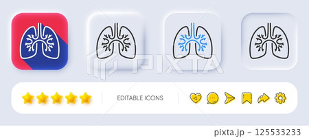 Lungs line icon. Neumorphic, Flat shadow, 3d buttons. Pneumonia disease sign. Respiratory distress symbol. Line lungs icon. Social media icons. Vector Lungs line icon. Neumorphic, Flat shadow, 3d buttons. Pneumonia disease sign. Respiratory distress symbol. Line lungs icon. Social media icons. Vector 125533233