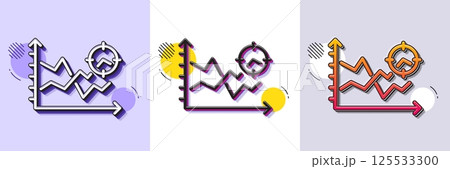 Seo analysis line icon. Halftone dotted pattern. Gradient icon with grain shadow. Web targeting chart sign. Traffic management symbol. Line seo analysis icon. Various designs. Vector 125533300