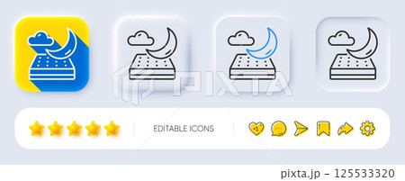 Night mattress line icon. Neumorphic, Flat shadow, 3d buttons. Orthopedic sleeping pad sign. Breathable sleep bed symbol. Line night mattress icon. Social media icons. Vector 125533320