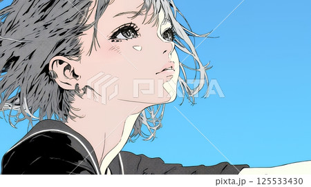 じっと遠くを見つめている若い女性