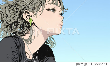 じっと遠くを見つめている若い女性